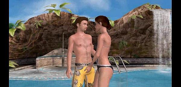  Sexy 3D cartoon babe gets her pussy licked poolside